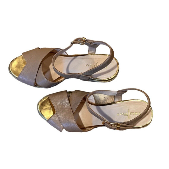 Cole Haan Heels Womens 8.5 B Hart Slingback Espadrille Wedge Beige Faux Leather - Picture 4 of 12